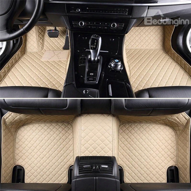 Luxury Series Plaid Trims Design Leather Custom Fit Car Floor Mats