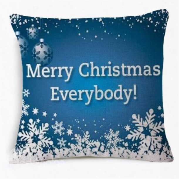 Merry Christmas Everybody Print Blue Throw Pillow Case