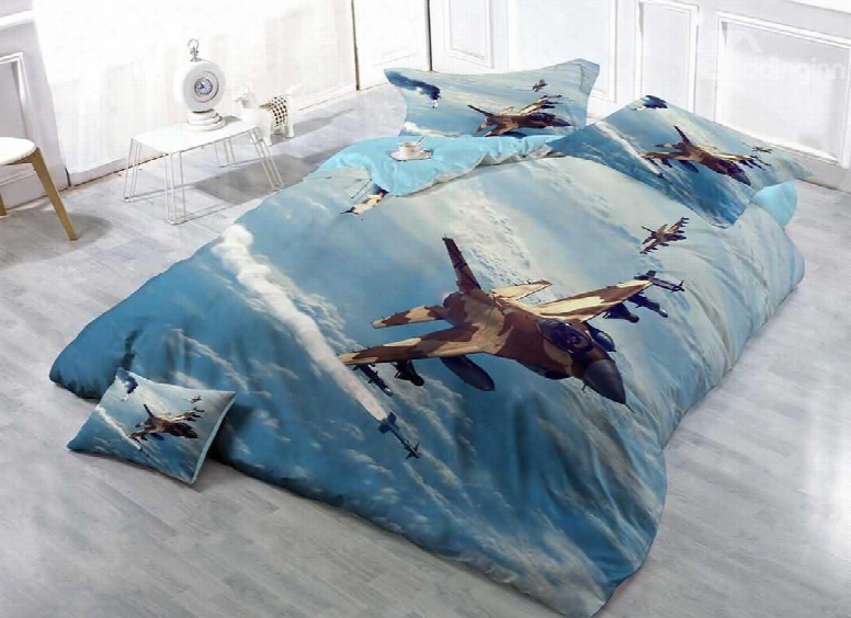 Military Aircraft Soaring Above Ocean Cotton Luxury 3d Printed 4-pieces Bedding Sets/duvet Covers