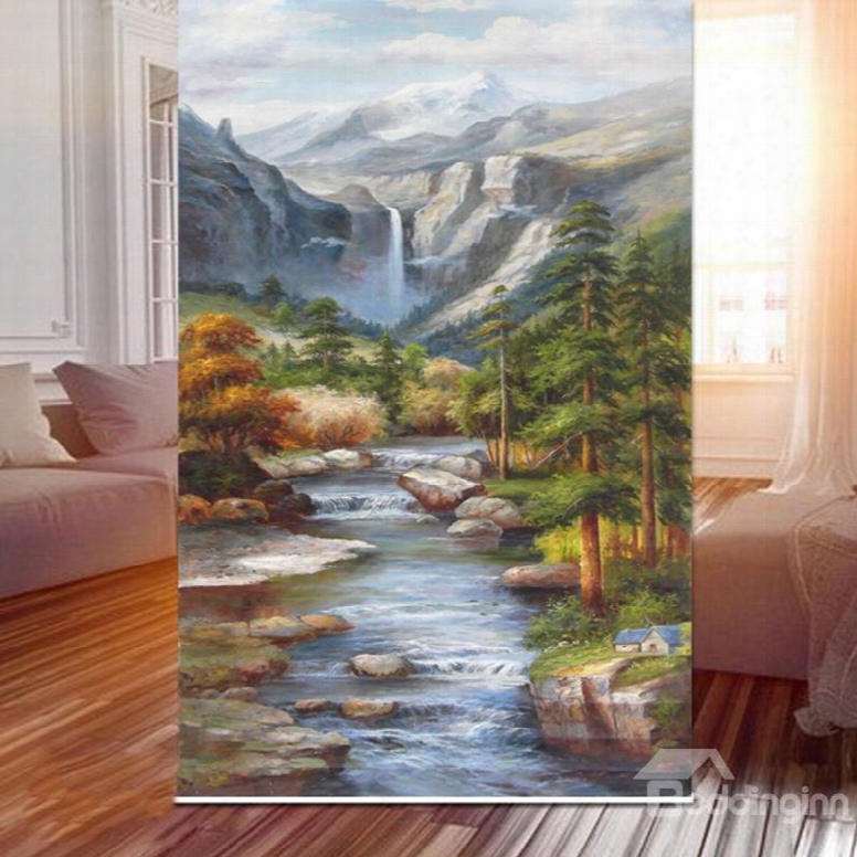 Oil Painting Stream Scenery 3d Printed Roller Shades