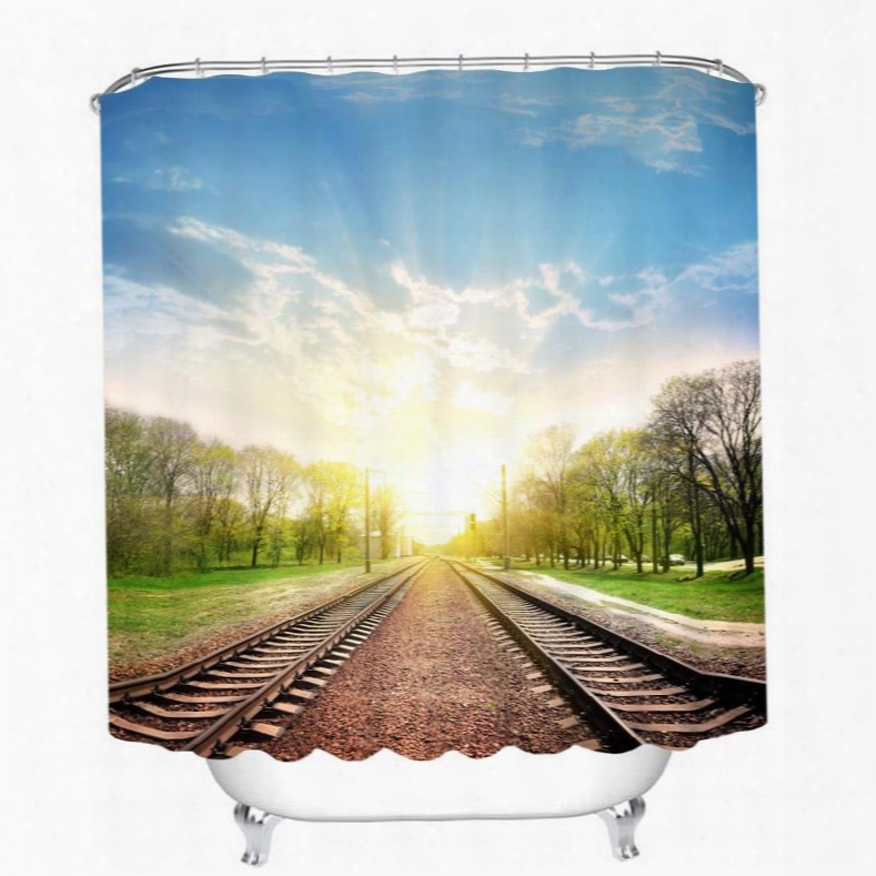 Peaceful Railway Track In The Sunny Day 3d Printed Bathroom Waterproof Shower Curtain