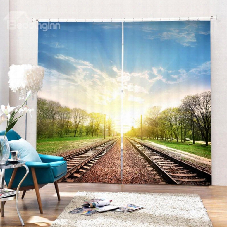 Peaceful Railway Track In The Sunny Day 3d Printing Polyester Curtain