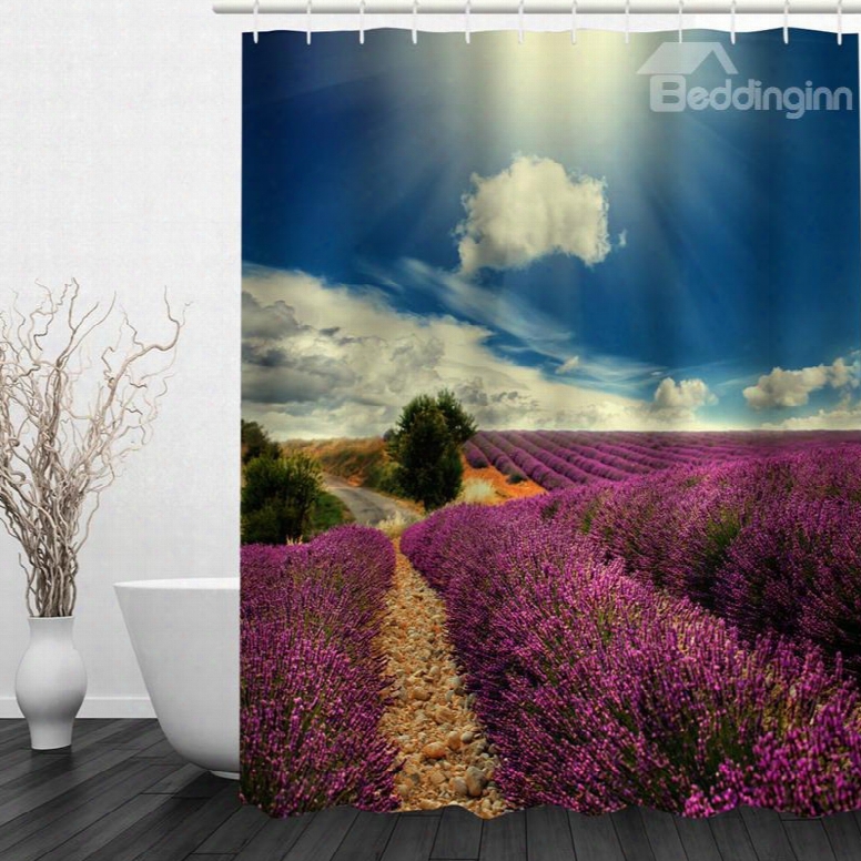 Picturesque Lavender Field 3d Printed Bathroom Waterproof Shower Curtain