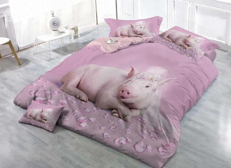 Pink Pig Cotton Luxury 3d 4-pieces Bedding Sets/duvet Covers