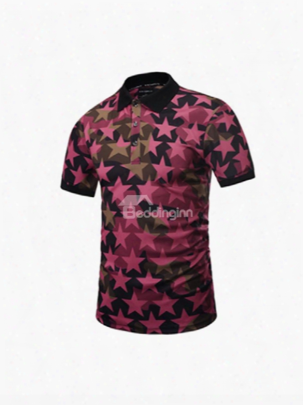 Pink Stars With Buttons Polyester Men's 3d T-shirts