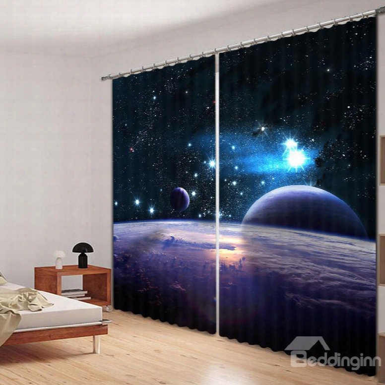 Planets In The Universe Printed 3d Curtain