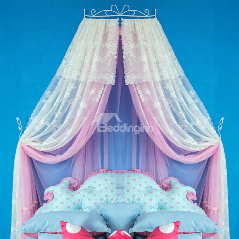 Princess Style Double Lace Pink And White Bed Canopy