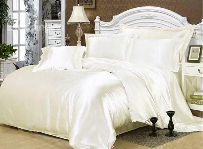 Pure White Color Luxury Silky 4-piece Bedding Sets