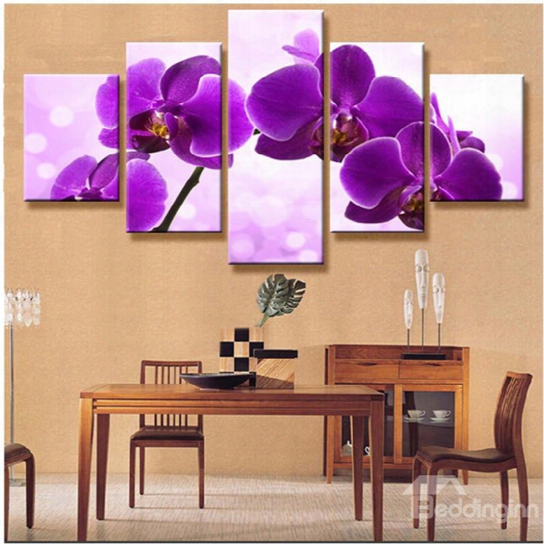 Purple Phalaenopsis Hanging 5-piece Canvas Non-framed Wall Prints