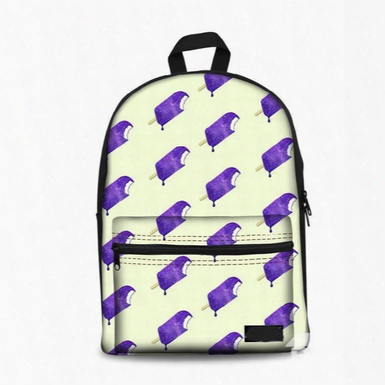 Purple  Sweet Ice Cream Pattern Washable Lightweight 3d Printed Backpack