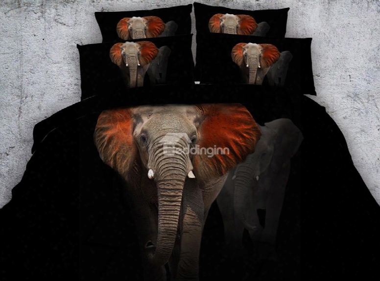 Red Ears Elephant Digital Printing 5-piece Stuffed Coverlet Sets