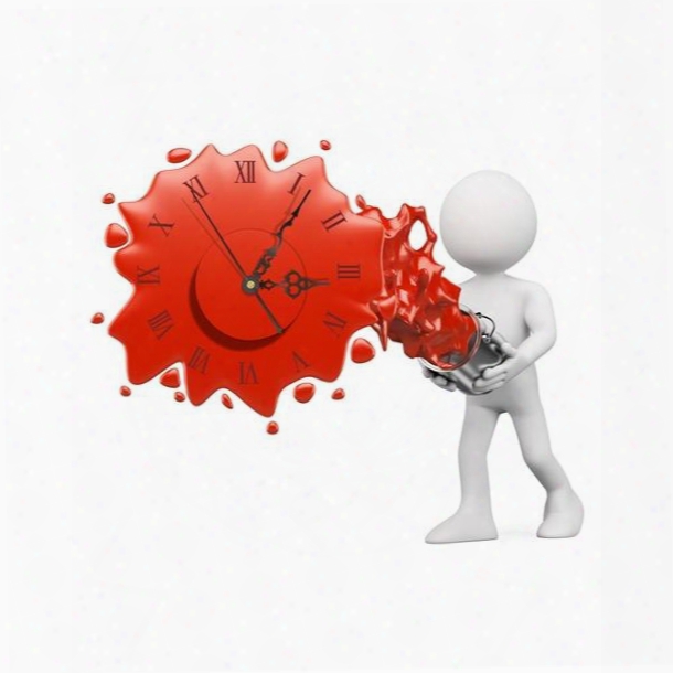 Red Pouring Paint Pattern Needle And Digital Sticker Wall Clock