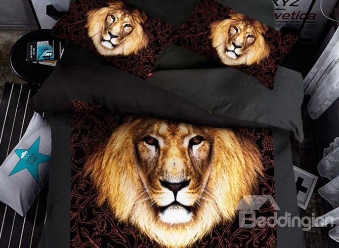 Regal 3d Lion Print 4-piece Polyester Duvet Cover Sets