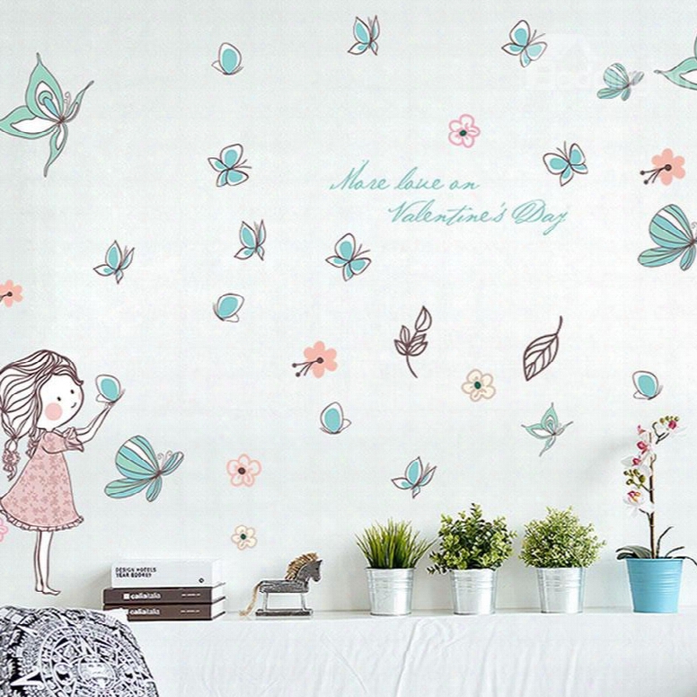 Removable Butterfly Ad Girl Pvc 58"*41" Kids Wall Stickers