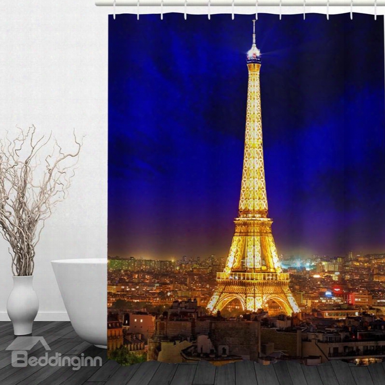 Romantic Paris Night 3d Printed Bathroom Waterproof Shower Curtain