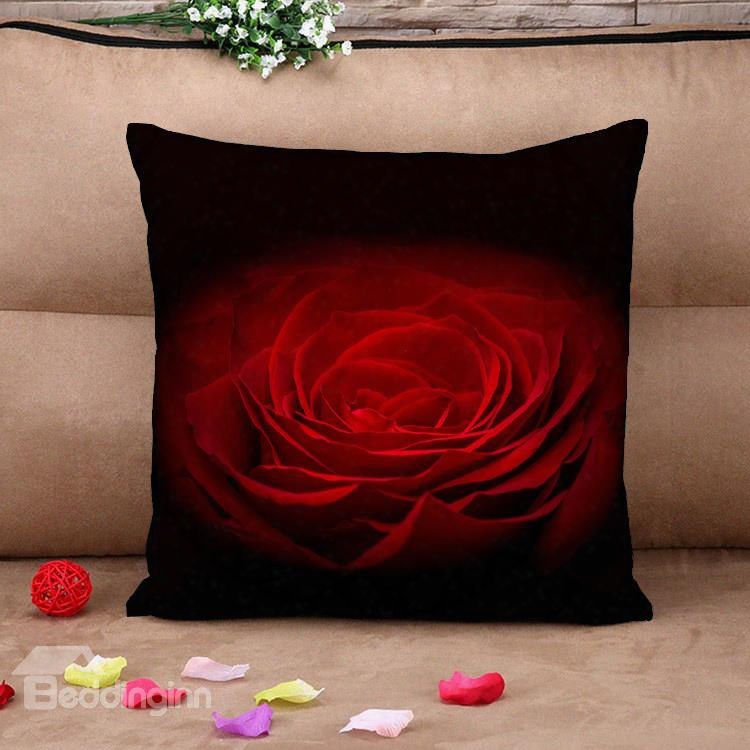 Romantic Red Big Rose Black Cotton Throw Pillow Case