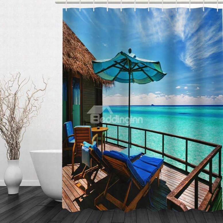 Seaside Vacation 3d Printed Bathroom Waterporof Shower Curtain