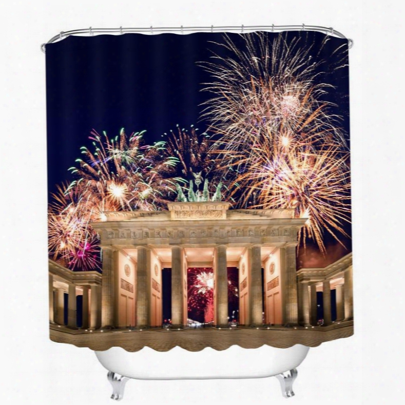 Shining Fireworks At Night 3d Printed Bathroom Waterproof Shower Curtain