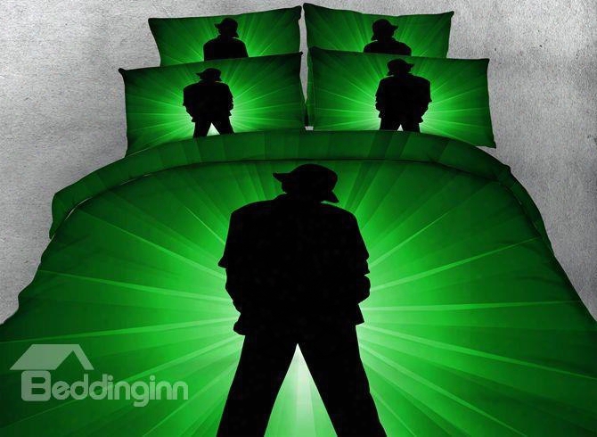 Silhouette Of Male Dancer Print Green 5-piece Comforter Sets