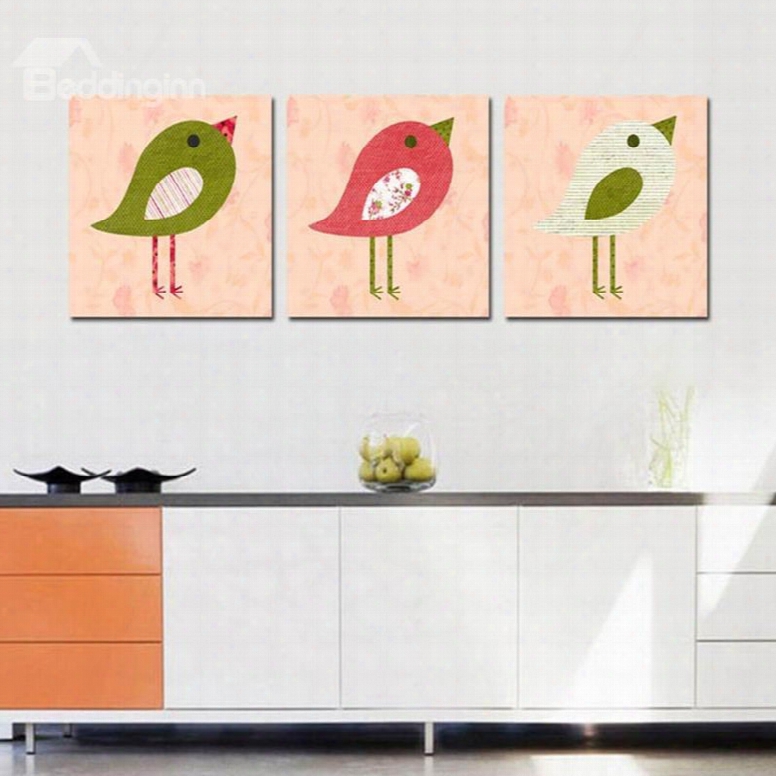 Simple Style Amusing Birds Pattern 3 Pieces Framed Wall Art Prints