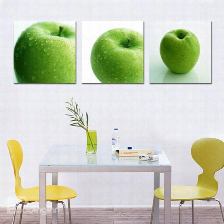 Simple Style Green Apples Pattern 3 Pieces Framed Wall Art Prints
