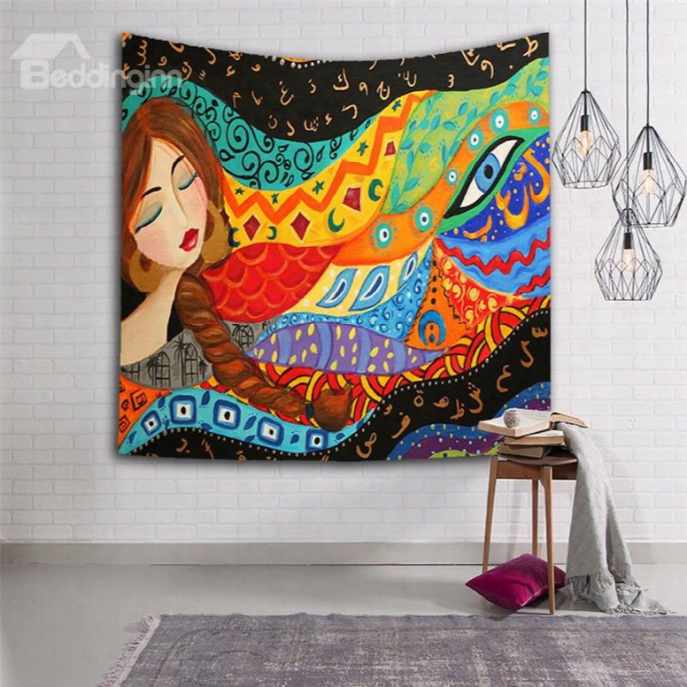 Sleeping Girl With Long Braid Ethnic Style Hanging Wall Tapestries