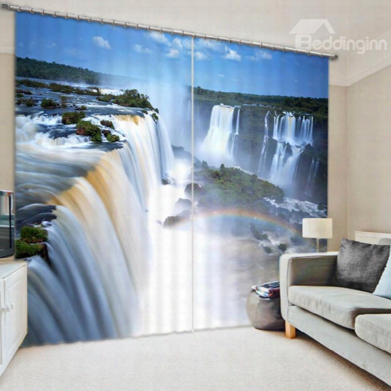 Spectacular Waterfall Scenery 3d Printed Polyester Curtain