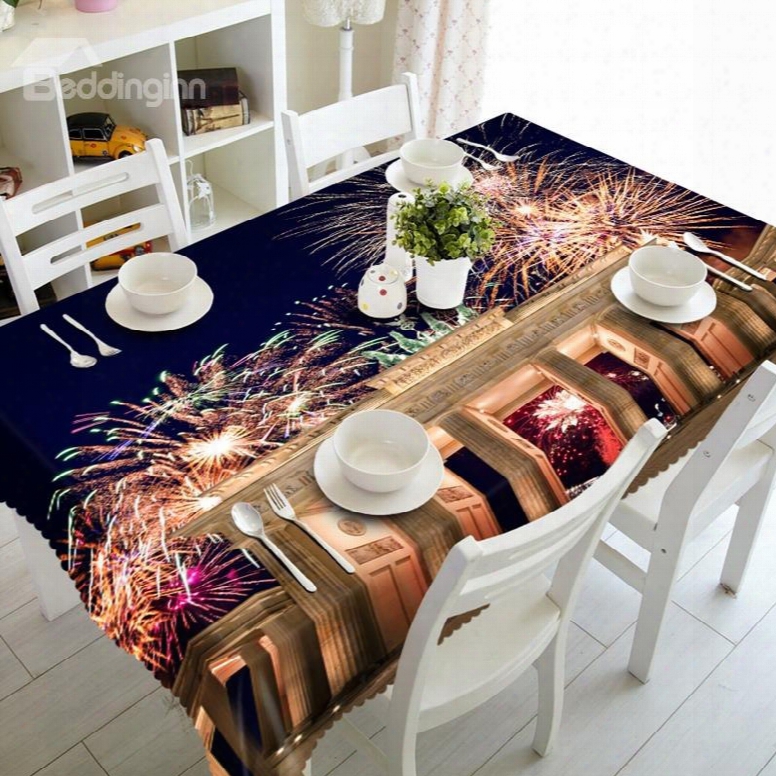 Splendid Fireworks Scenery Prints Washable Dining Room Decoration 3d Tablecloth