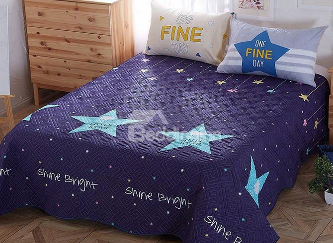 Star Pattern Cotton And Polyester Queen Size 3-piece Dark Blue Bed In A Bag