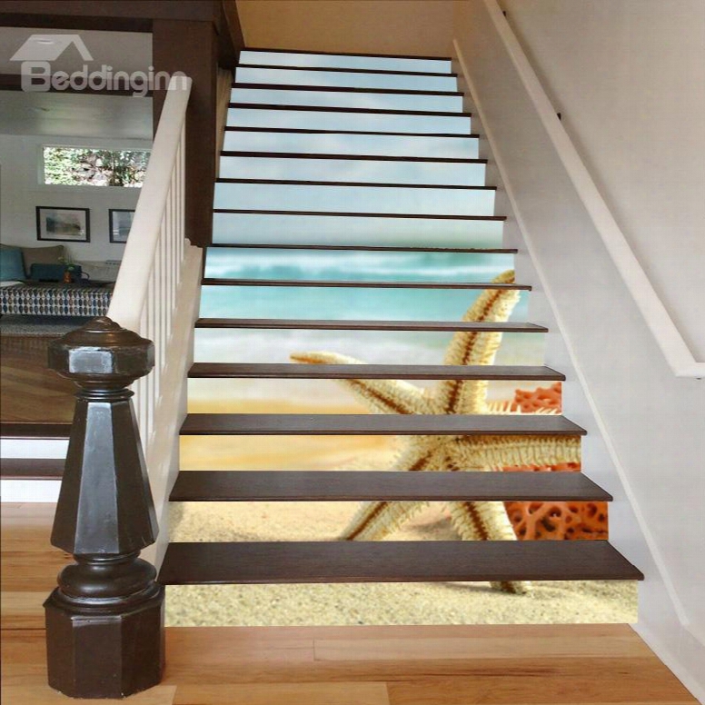 Starfish On The Beach 3d Waterproof Stair Murals