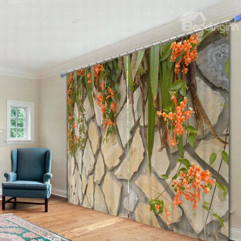 Stone Wall Flowers Artistic And Creative Style Custom Living Room 3d Curtain