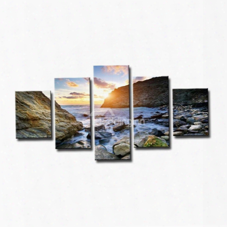 Sunrise And Seaside Scenery 5-piece Canvas Hung Non-framed Wall Prints