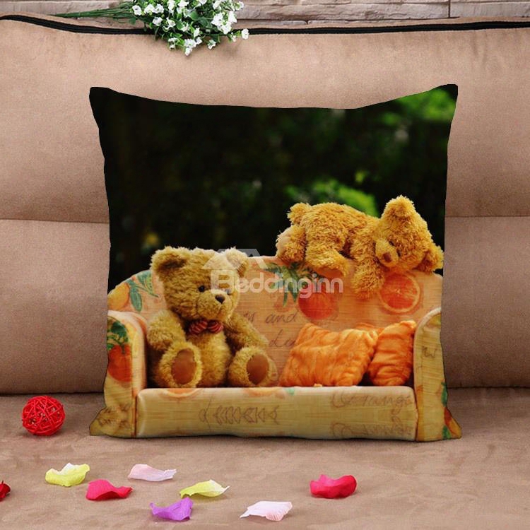 Sweet Teddy Bears Warm Cotton Throw Pillow Case