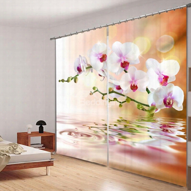 The Pink Flowers On The Water 3d Printed Polyester Curtain