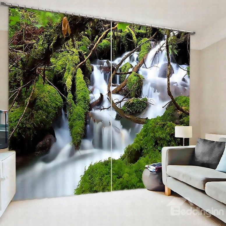 The Waterfa Ll In The Jungle 3d Printed Polyester Curtain