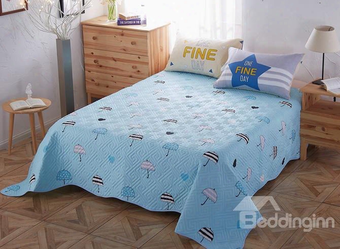 Umbrella Pattern Cotton And Polyester Queen Size 3-piece Light Blue Bed In A Bag