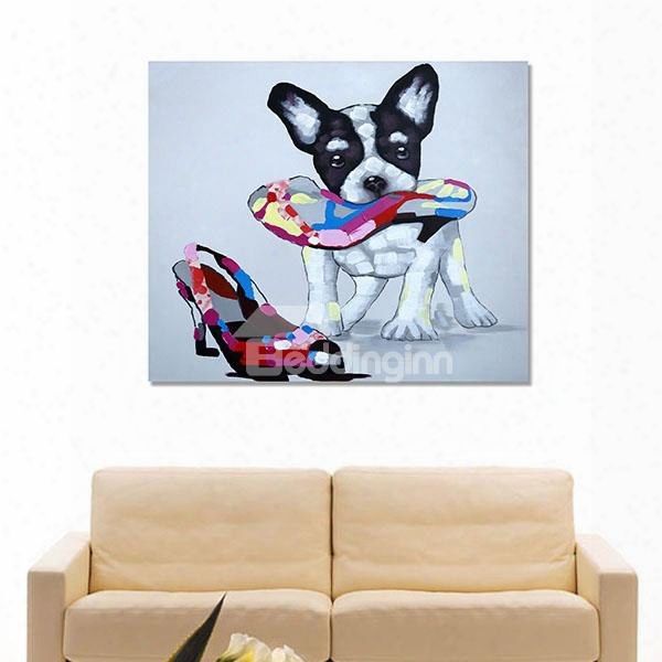 Very Cute Dog With High-heeled Shoes Hand Painted Wall Prints