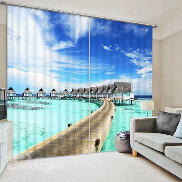 Village By The Sea In Sunny Day Print 3d Blackout Curtain