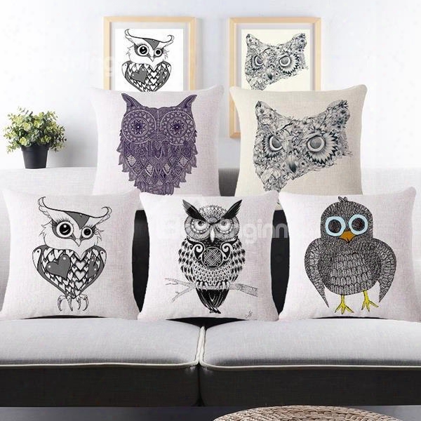 Vintage Style Unique Owl Print Throw Pillow Case