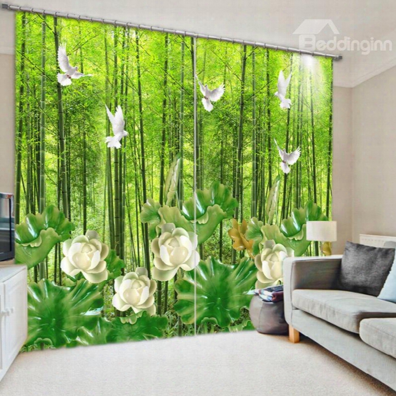 White Bird And Flower In The Forest 3d Printed Polyester Curtain