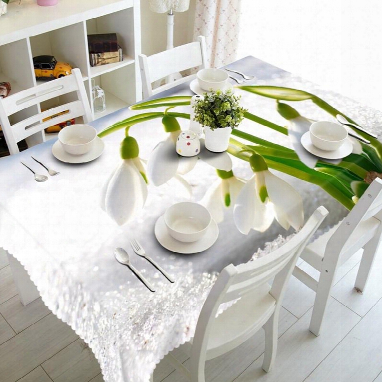 White Fresh Flowers Prints Design Dining Room Decoration 3d Tablecloth