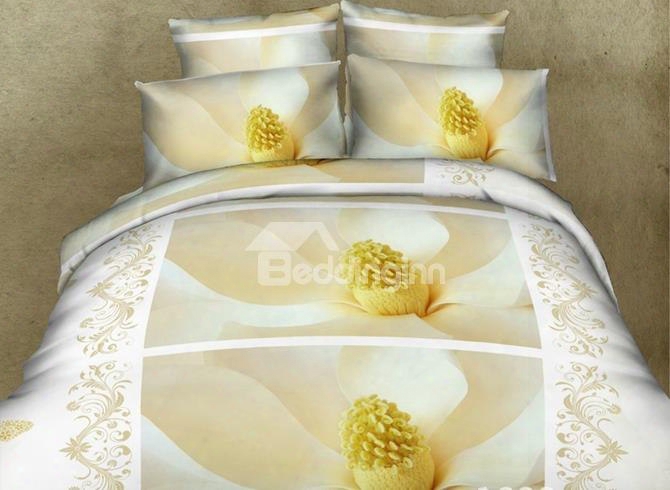 White Lily Magnolia Print 4-piece Duvet Cover Sets