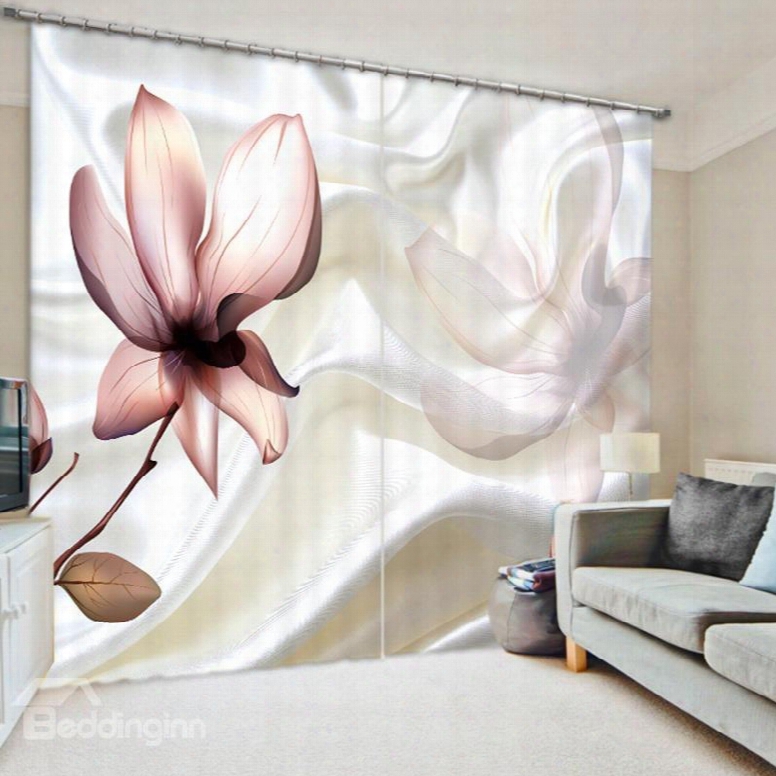 White Ribbon Flower 3d Printed Polyester Curtain