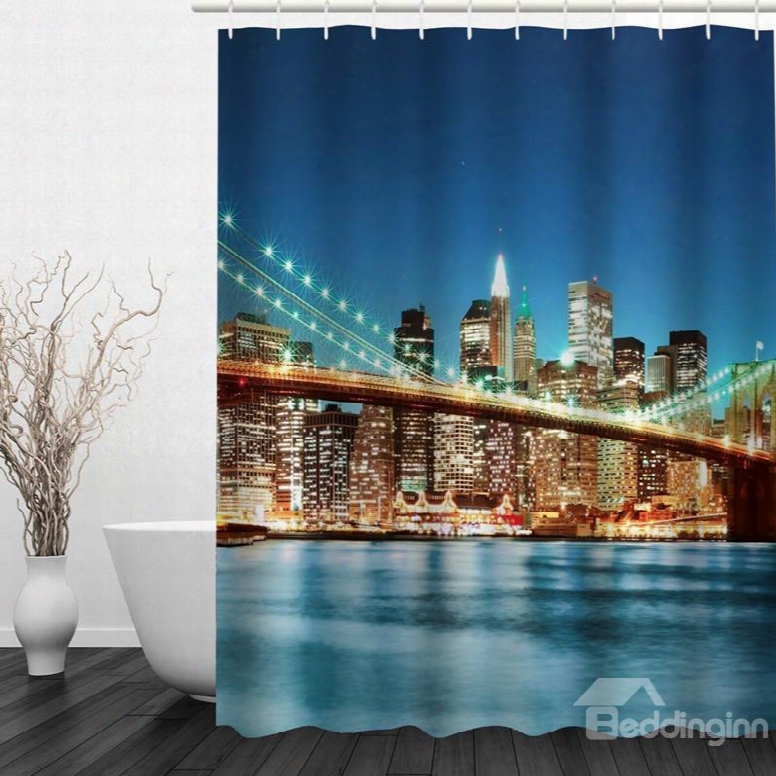 Wonderful City Night 3d Printed Bathroom Waterproof Shower Curtain