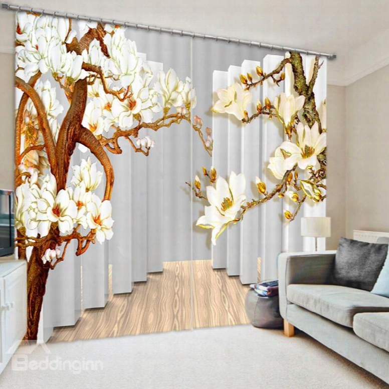 Wonderful Relief Magnolia 3d Printed Polyester Curtain