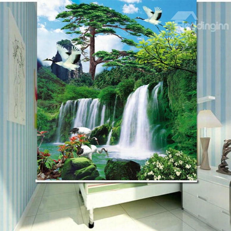 Wonderful Waterfall Green Nature Scenery 3d Printed Roller Shades