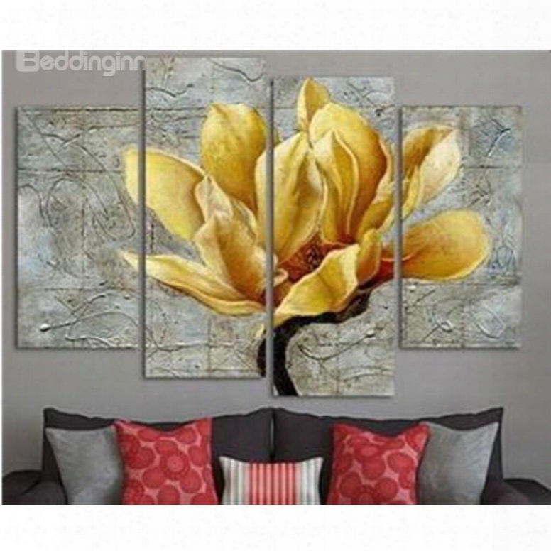 Yellow Flower Hanging 4-piece Canvas Non-frameed Waterproof And Environmental Wall Prints