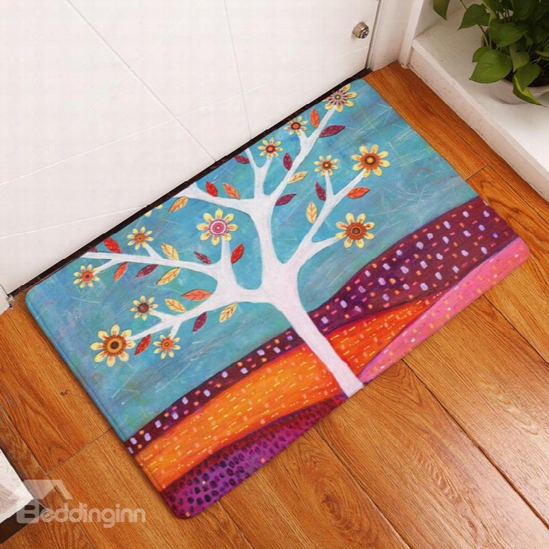 16␔24in Colorful Flowers In Desert Flannel Water Absorption Soft And Nonslip Bath Rug/mat