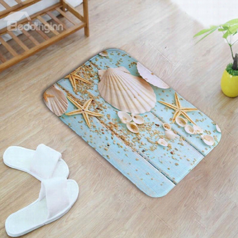 16␔24in Shells And Starfishes Flnanel Water Absorption Soft And Nonslip Bath Rug/mat