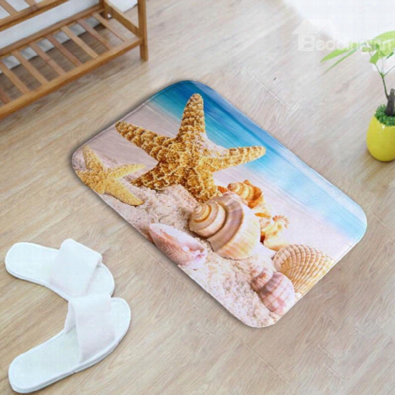 16␔24in Starfishes Conches And Shells Flannel Water Absorption Delicate And Nonslip Bath Rug/mat